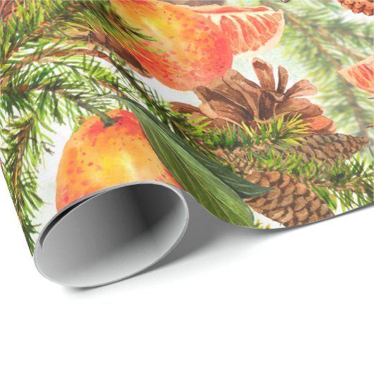 RETRO Tangerines Chocolade Cookie Pine Christmas Cadeaupapier (Rol Hoek)