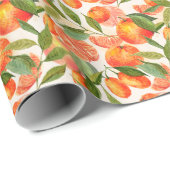RETRO Tangerines Mandarins Branch Kerstmis Cadeaupapier (Rol Hoek)