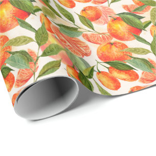RETRO Tangerines Mandarins Branch Kerstmis Cadeaupapier