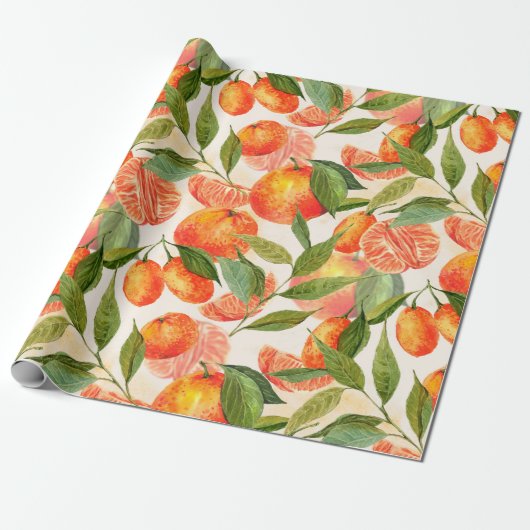 RETRO Tangerines Mandarins Branch Kerstmis Cadeaupapier (Uitgerold)