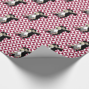 Retro Tango Dancers Burgundy en White Geometric Cadeaupapier