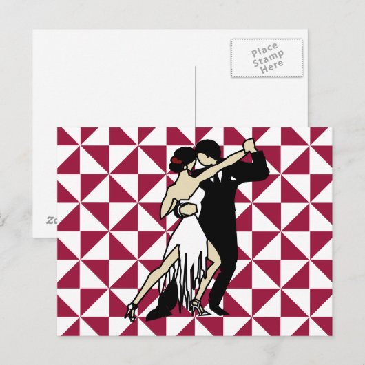 Retro Tango Dancers Burgundy Geometric Briefkaart (Voorkant / Achterkant)