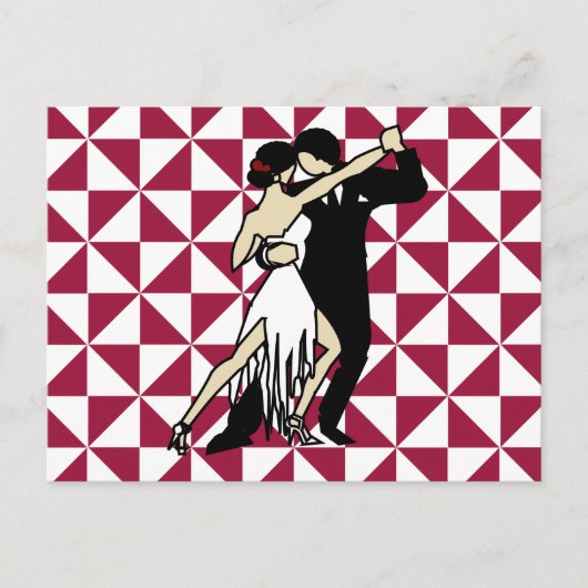 Retro Tango Dancers Burgundy Geometric Briefkaart (Voorkant)