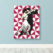 Retro Tango Dancers op Bourgondische Geometric Canvas Afdruk (Insitu (Houten vloer))