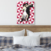 Retro Tango Dancers op Bourgondische Geometric Canvas Afdruk (Insitu (Slaapkamer))