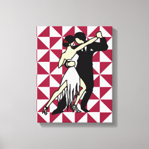 Retro Tango Dancers op Bourgondische Geometric Canvas Afdruk