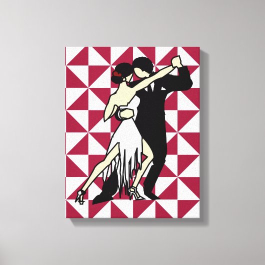 Retro Tango Dancers op Bourgondische Geometric Canvas Afdruk (Voorkant)