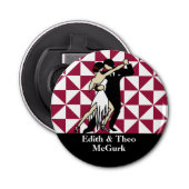 Retro Tango Dancers op Maroon Geometric Button Flesopener (Voorkant)