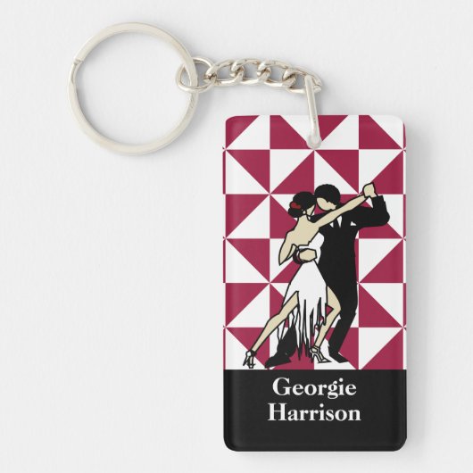 Retro Tango Dancers op Maroon Geometric Sleutelhanger (Voorkant)