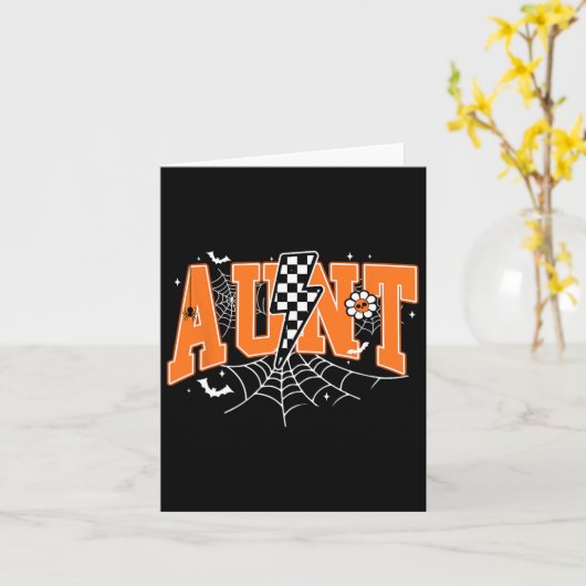 Retro tante bliksemflits Halloween spinnenweb herf Kaart (Gele Bloem)