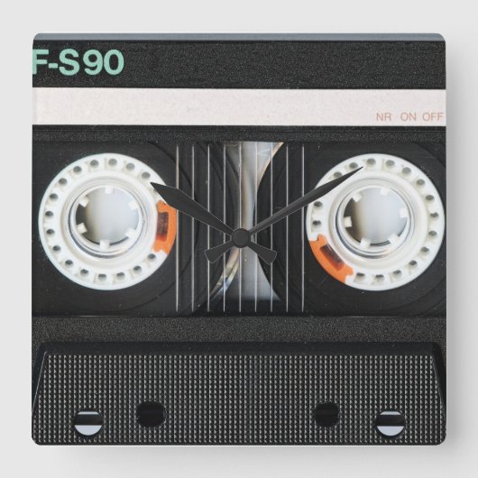 Retro  tapecassetrecorder 70s 80s vierkante klok (Voorkant)