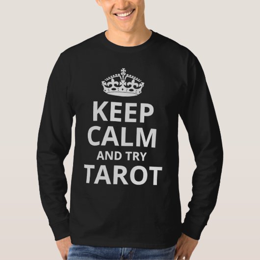 Retro Tarot  'Keep Calm and Try Tarot' T-shirt (Voorkant)