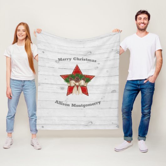 Retro Tartan wit hout Houten Kerstster Fleece Deken (In situ)