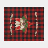 Retro  tartan Wooden red kerstster Fleece Deken (Voorkant (Horizontaal))