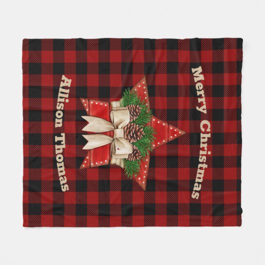 Retro  tartan Wooden red kerstster Fleece Deken (Voorkant (Horizontaal))
