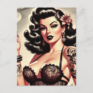 Retro Tatto Gothic Meisje Briefkaart