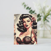 Retro Tatto Gothic Meisje Briefkaart (Staand voorkant)