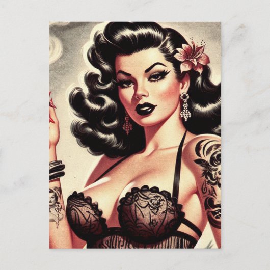 Retro Tatto Gothic Meisje Briefkaart (Voorkant)