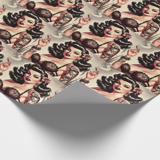 Retro Tatto Gothic Meisje Cadeaupapier (Hoek)