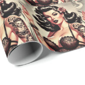 Retro Tatto Gothic Meisje Cadeaupapier (Rol Hoek)