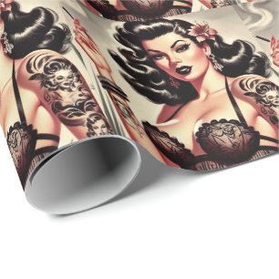 Retro Tatto Gothic Meisje Cadeaupapier