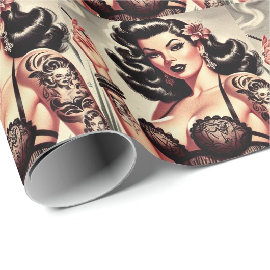 Retro Tatto Gothic Meisje Cadeaupapier (Rol Hoek)