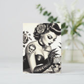 Retro Tattoed Gothic Pin-up Briefkaart (Staand voorkant)