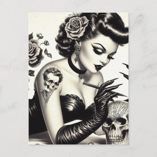 Retro Tattoed Gothic Pin-up Briefkaart (Voorkant)