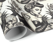 Retro Tattoed Gothic Pin-up Cadeaupapier (Rol Hoek)