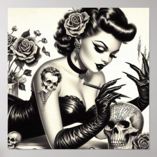 Retro Tattoed Gothic Pin-up Poster