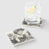 Retro Tattoed Gothic Pin-up Stenen Onderzetter (Zijkant)