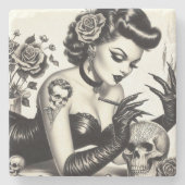 Retro Tattoed Gothic Pin-up Stenen Onderzetter (Voorkant)