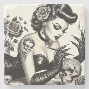 Retro Tattoed Gothic Pin-up Stenen Onderzetter