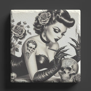 Retro Tattoed Gothic Pin-up Stenen Onderzetter
