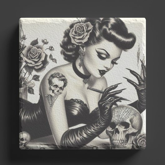 Retro Tattoed Gothic Pin-up Stenen Onderzetter
