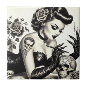 Retro Tattoed Gothic Pin-up Tegeltje