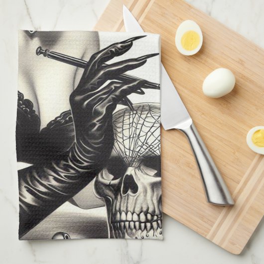 Retro Tattoed Gothic Pin-up Theedoek (Quarter Fold)