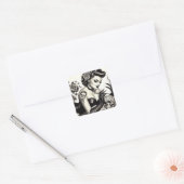 Retro Tattoed Gothic Pin-up Vierkante Sticker (Envelop)