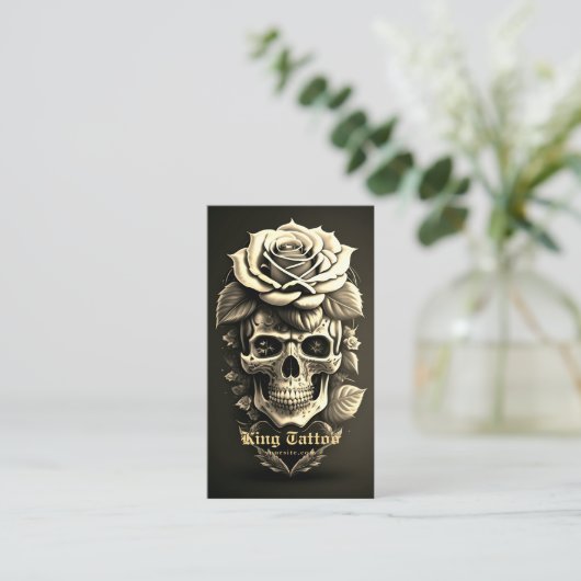 Retro Tattoo Artist Skull Tattooist Black Sand Visitekaartje (Staand voorkant)