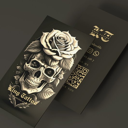 Retro Tattoo Artist Skull Tattooist Black Sand Visitekaartje