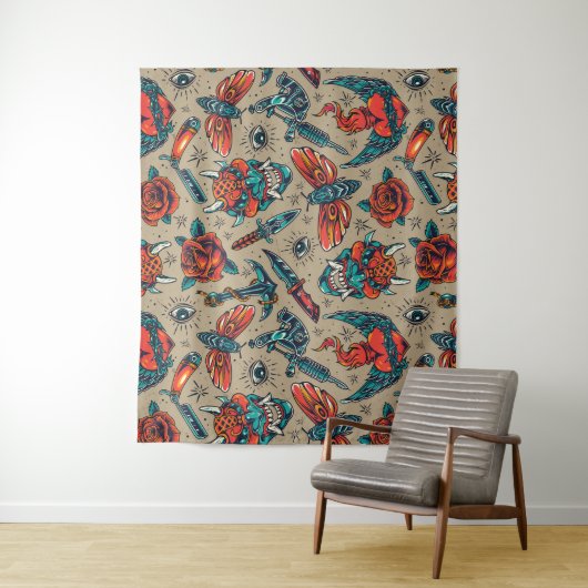 Retro-Tattoo geacht Wandkleed (In situ)