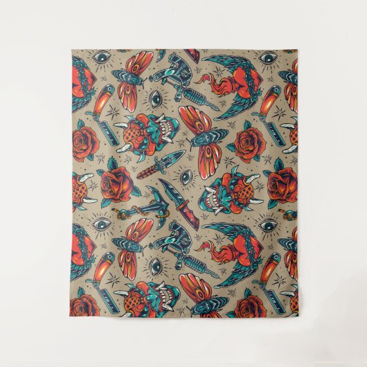 Retro-Tattoo geacht Wandkleed (Voorkant)