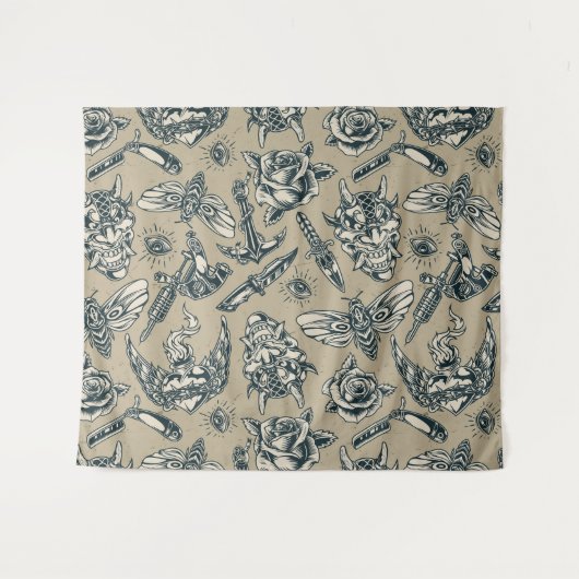 Retro-Tattoo geacht Wandkleed (Voorkant (horizontaal))