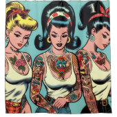 Retro Tattoo Girls Comics Douchegordijn (Voorkant)