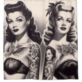 Retro Tattoo Glam Pinups Douchegordijn (Voorkant)