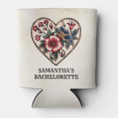 Retro Tattoo Hart Bloemen Naam Bachelorette Blikjeskoeler (Voorkant)