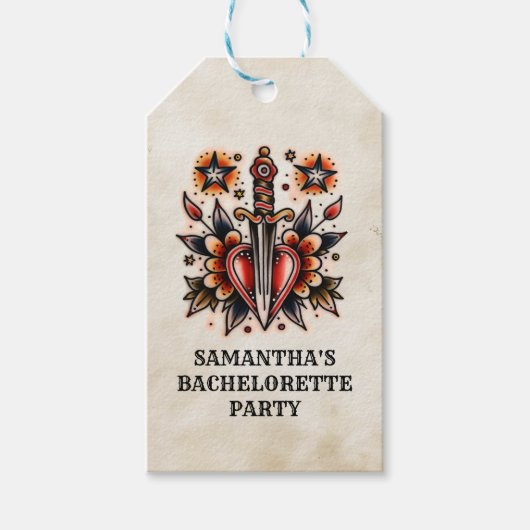 Retro Tattoo Hartdolk  Bachelorette Cadeaulabel (Voorkant)