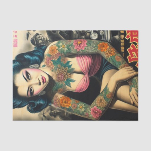 Retro Tattoo meisje Tissuepapier (Voorkant)