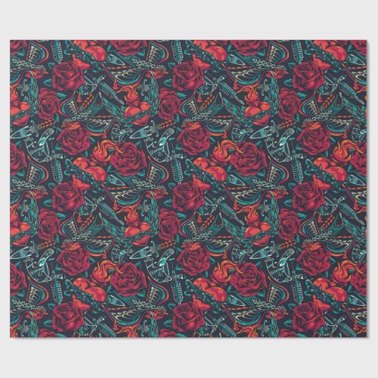 Retro Tattoo Patroon Cadeaupapier (Vlak)