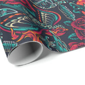 Retro Tattoo Patroon Cadeaupapier (Rol Hoek)